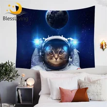 Blesslive Забавный Космический Кот гобелен астронавт ПЭТ гобелены Синий Galaxy Декор на стену для детской комнаты вселенские листы