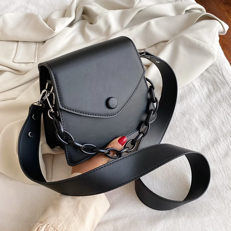

Solid Color Thick Chain Small PU Leather Crossbody Bags For Women 2021 Summer Shoulder Cross Body Bag Ladies Handbags