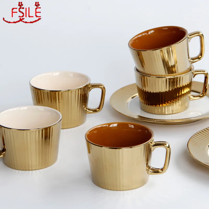

European Luxury Golden Ceramic Cup High-end Hotel Cup Ion Gold-plated Nordic Style Mug Water Cup Fashion Exquisite Coffee Cup