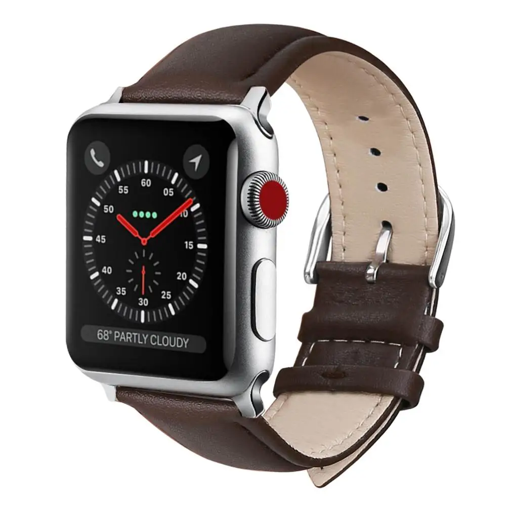 Коричневый Ремешок для наручных часов Iwatch серии 4/3/2/1 ремешки для часов из натуральной кожи ремешок 38 мм 42 мм для Apple Watch браслет ремень черный ремешок для часов - Цвет ремешка: Коричневый