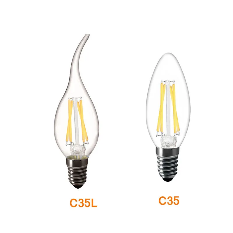 C35 C35L Candle Bulb Edison AC 220V 2W 4W 6W Retro Vintage Filament Lamps Energy Saving Warm White For Chandelier 360 Degree | Лампы и