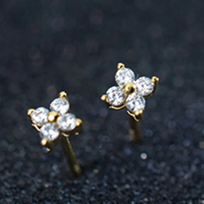 Cute Delicate Ear Stud Earrings Girl Women Small Tiny Jewelry CZ Flower 925 Sterling Silver Earring Cz Minimalist | Украшения и