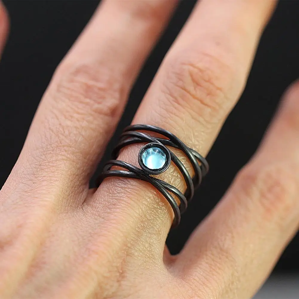 

Fashion Women Multilayer Faux Moonstone Twisted Open Ended Finger Ring Jewelry