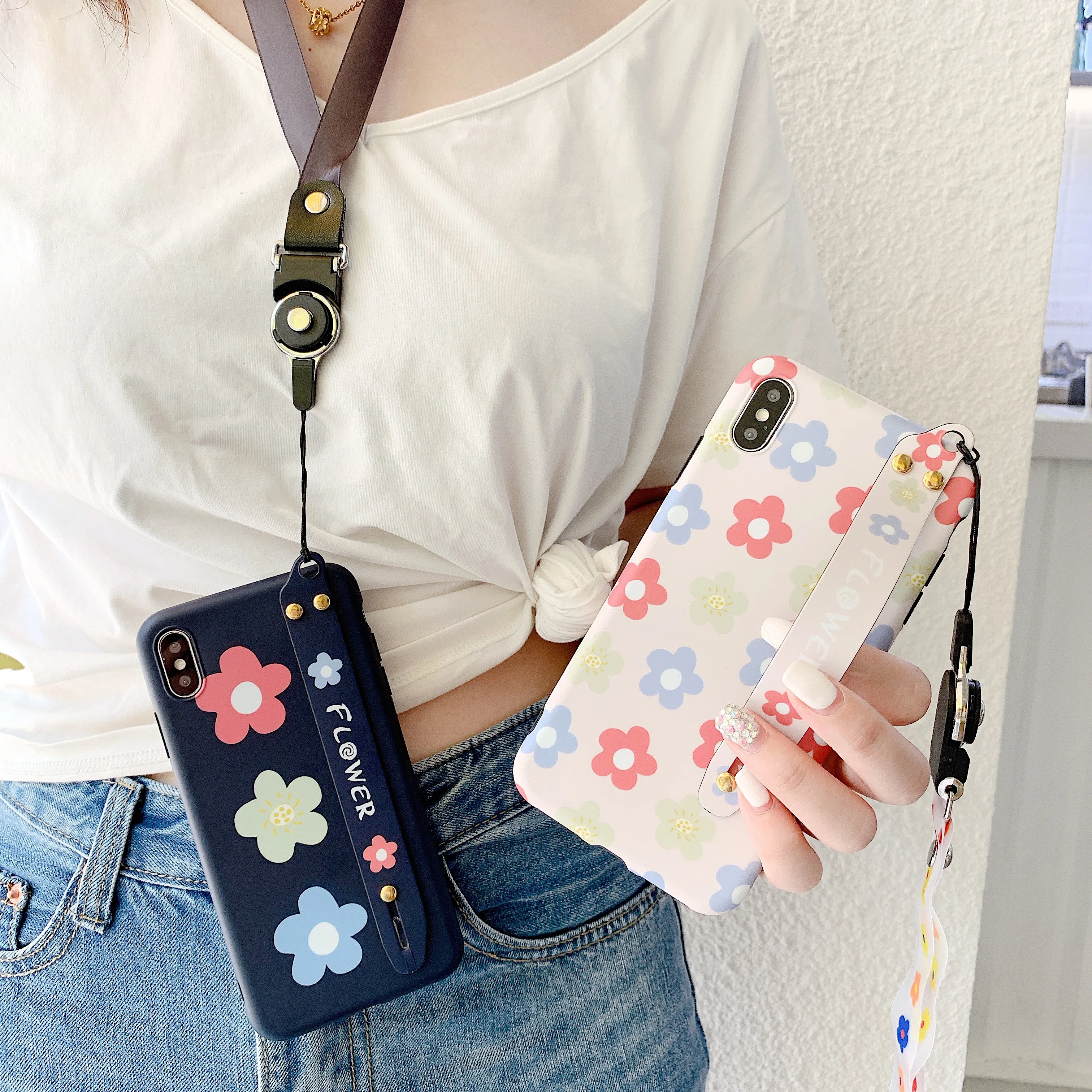 

Beautiful colored flower Soft IMD Wrist Strap Case For Huawei P30 Pro P20 Pro Hanging Rope Case For Huawei Honor 20 Nova 3 4 5