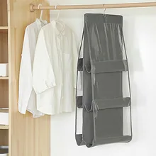 Двухсторонняя прозрачная Складная подвесная сумка с 6 карманами, органайзер для хранения одежды, шкаф для одежды, вешалка для хранения