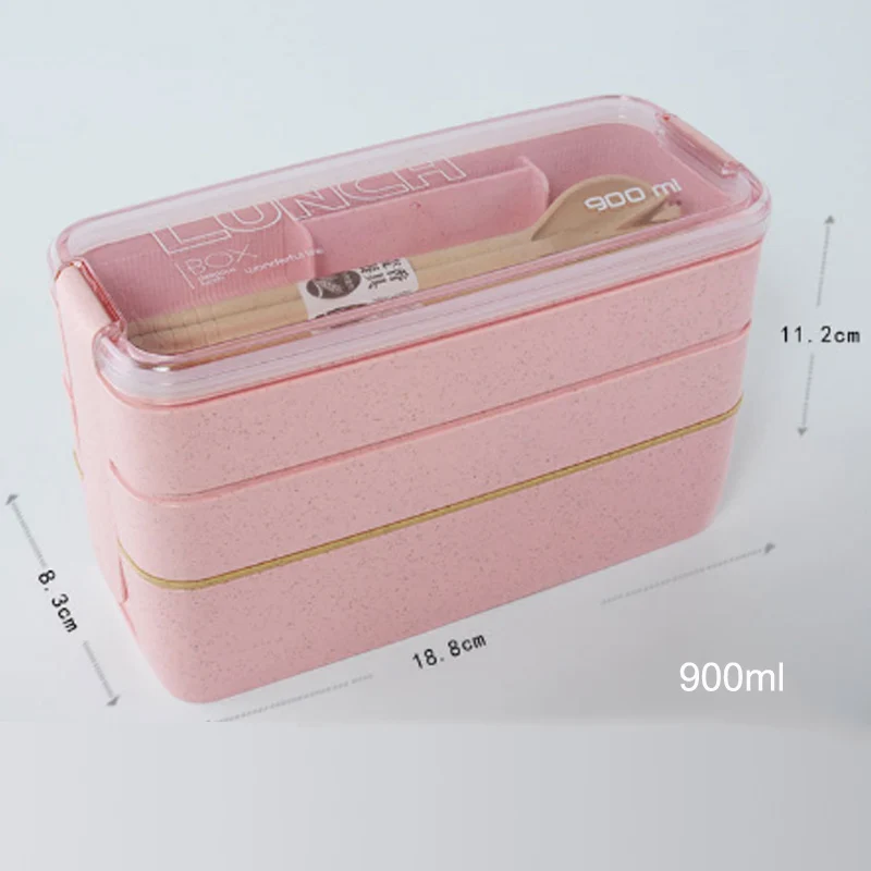 Bento Box контейнер для еды Пшеничная солома 900 мл розовый 3 слоя бежевый 1 шт. экологичный Ланч-бокс зеленый