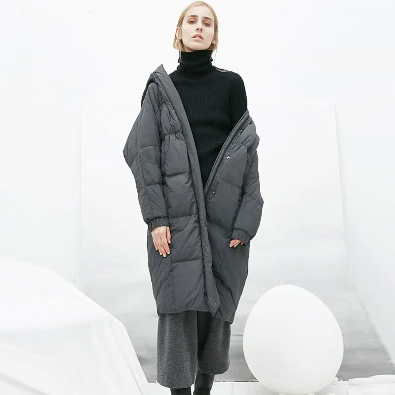 Высокое качество 90% утиный пух женское новое зимнее толстое лоскутное теплое пальто с капюшоном женское плюс Размер Свободное модное длинное пальто - Цвет: black