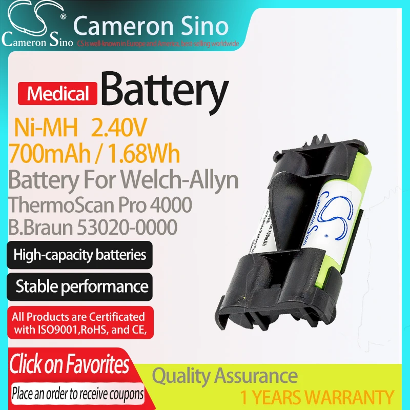 Batteria Cameronsino Per Welch-Allyn Thermoscan Pro 4000 Per Batteria Di Ricambio Medica B.Braun 53020-0000 700Mah/1.68Wh 2.40V