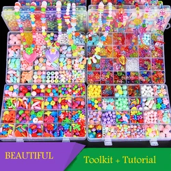 Juego de 24 cuentas hechas a mano para niños, conjunto de accesorios, pulsera tejida, juguetes para hacer joyas, regalo creativo para niños