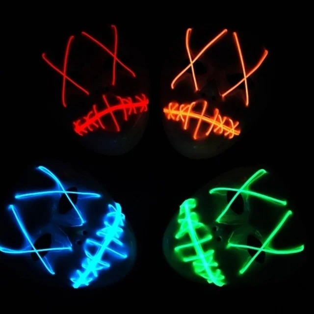 

1M Cold Light Mask LED Light Luminous Mask with 3V Steady on Inverter for Halloween Party Supplies Christmas(not includ mask)
