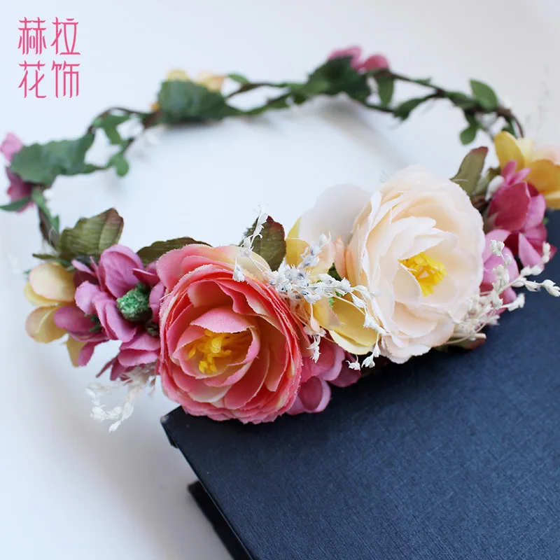 

Yiwu Accessories MORI Series Camellia Children Garland Headdress GIRL'S Hair Bands Bride Seaside Photo Shoot Hair Accessories