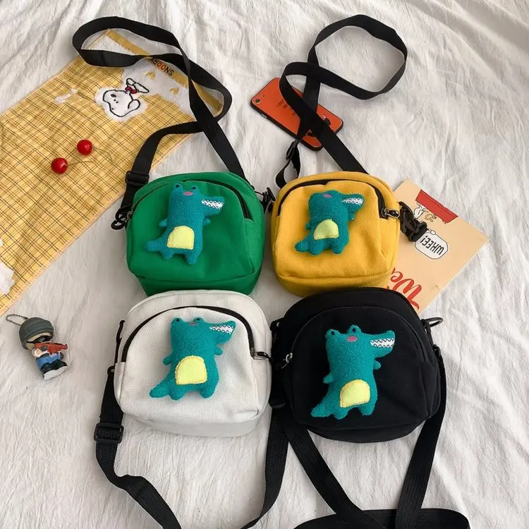 

Korean-style INS Vintage Sense GIRL'S Cute Cartoon Small Crocodile Soft Girl Canvas Bag Japanese-style Harajuku Students Shoulde