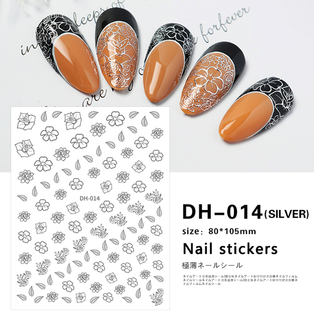 White Flowers Nail Art  Adhesive Stickers for Nails Cute Paper Parts With Avocado Direct Paste Decals Designs Manicure