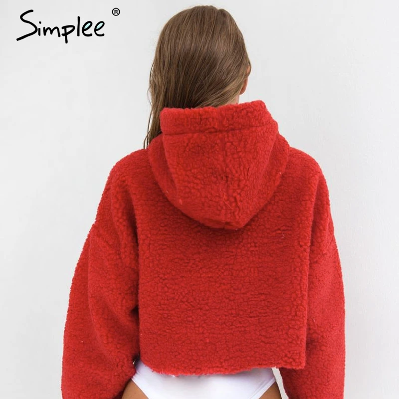 Simplee Искусственный мех женская толстовка с капюшоном осень зима плюшевый теплый мех женский пуловер