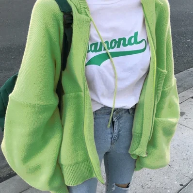 Autumn Spring Sweet Knitted Cardigan Long Stripe Cardigan Elastic Sweater Feminino Green Tops
