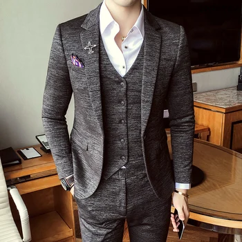 

2020 Luxury New Arrival Autumn Formal Mens Suits Wedding Groom Costume Homme Slim Fit British Decent Dinner Suit Grey Blue