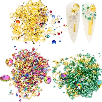 

Nail Rhinestones Diamond Flat Back AB Diamond Stone For Nails Star Moon Geometric Metal Mixed Pack Chrome Nail Art Accessories