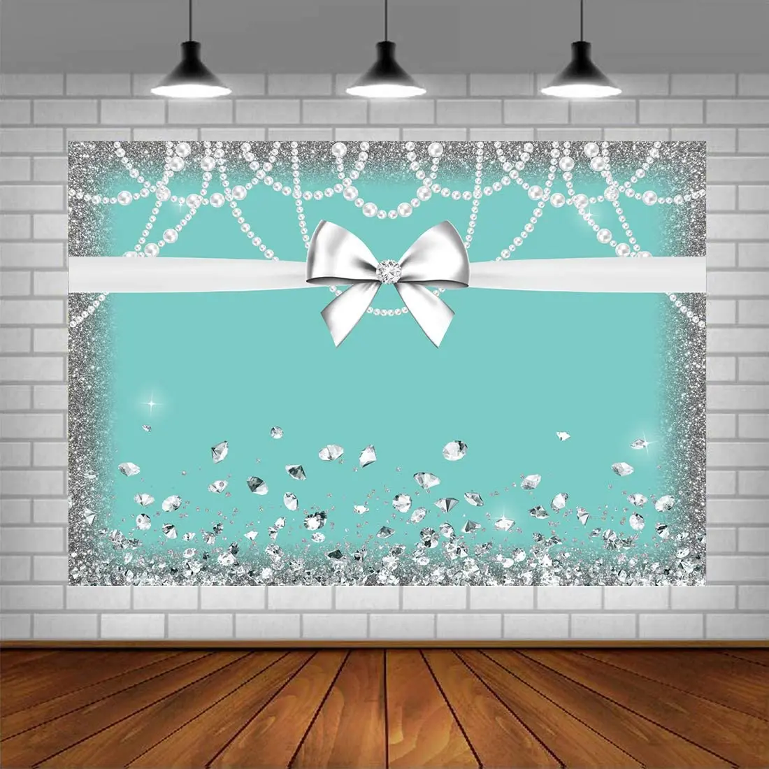 

Фон для фотосъемки день рождения с изображением завтрака голубого белого банта бриллианта Блестящий Сладкий 16 бирюзовый фон для фотосъемки баннер для будущей мамы