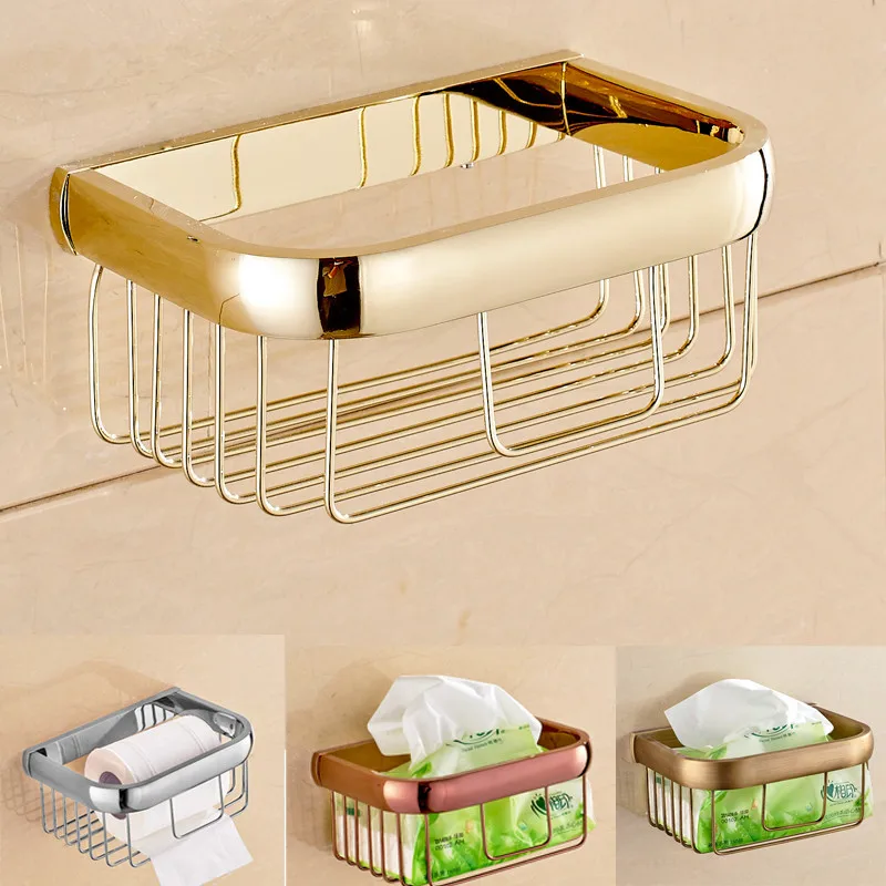 

Copper Bathroom Shelf Wall Mounted Solid Brass Bathroom Shower Shampoo Shelf Bathroom Basket Holder Paper Box Free Shipping