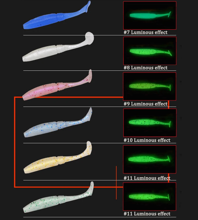 Рыболовная Приманка Мягкая резиновая приманка светящаяся Т-Хвостовая 15 Упаковка 50 мм Т-Мягкая приманка с хвостом Мягкая приманка Lu Ya приманка искусственная силиконовая приманка