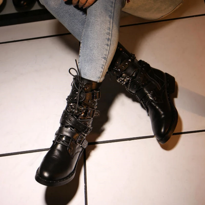 

2019 Big Size 34-43 Cowboy Boots Rivets Buckle Square Heels Genuine Leather Inside Pig Skin Or Short Plush Woman Shoes 458