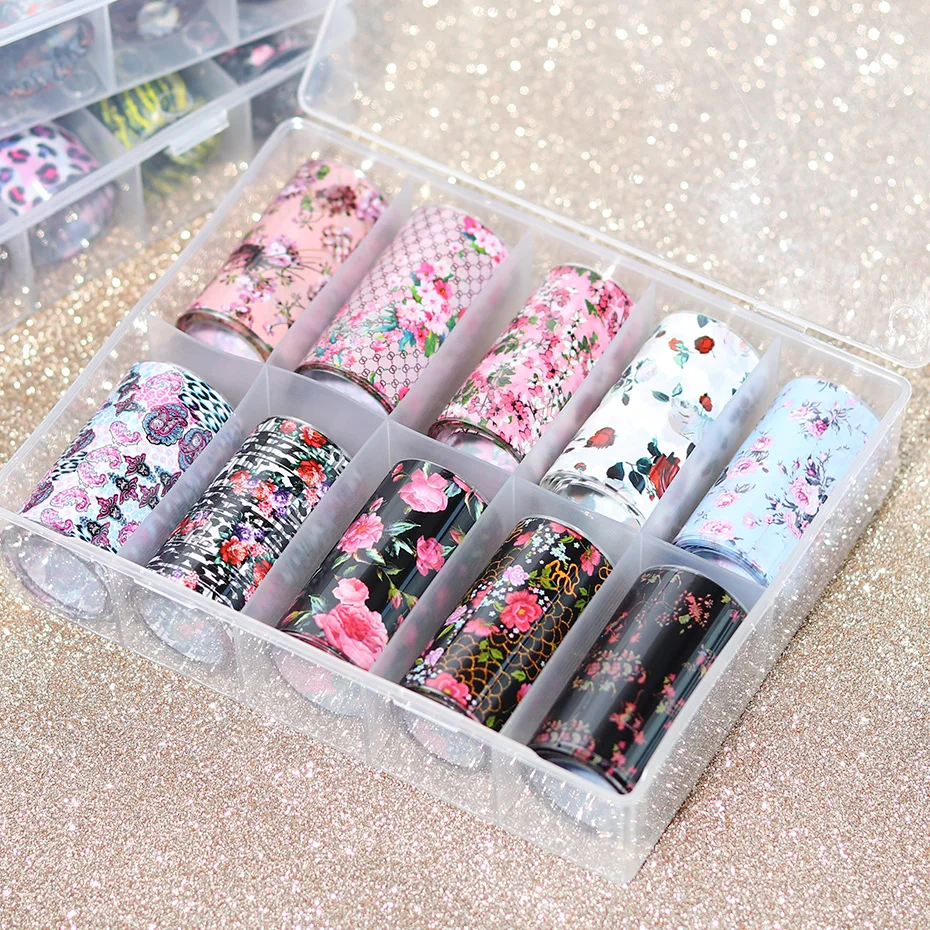 Flower Nail Foils Transfer Decals Wrap Sticker New Design Black Base Manicure Slider (1)