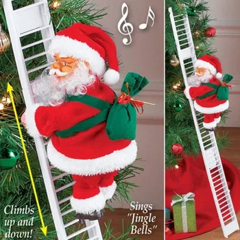 

2020 Gift Electric Climbing Ladder Santa Claus Christmas Ornament Decoration For Home Christmas Tree Hanging Decor With Music