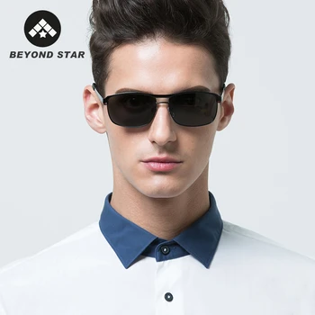 

BEYONDSTAR Anti-Glare Polarized Sunglasses Men 2020 Anti-Reflective Square Sunglasses Black Metal Frame Protection GlassesAR1911