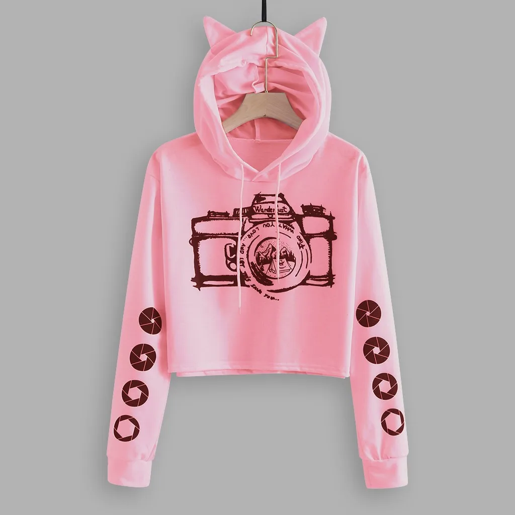 Womail кофты Для женщин Kawaii с принтом «камера свитшот, пулловер, Толстовка на осень и зиму sudadera mujer Для женщин толстовка s10