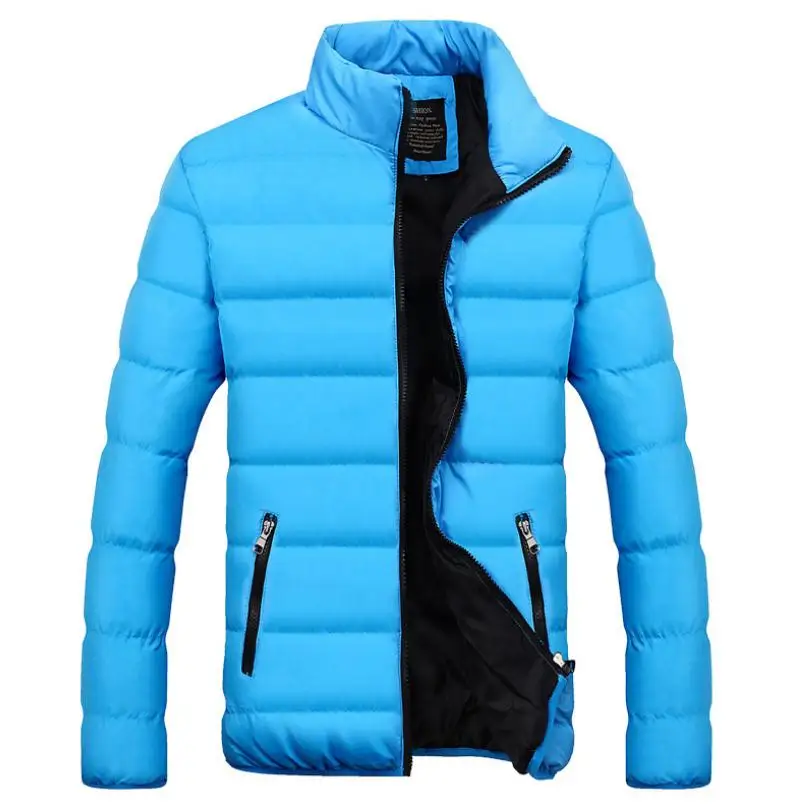 sky blue Мужские осенне-зимние парки с воротником-стойкой, однотонное хлопковое Стеганое теплое пальто больших размеров, повседневная мужская одежда M/5Xl j3022 - Цвет: sky blue