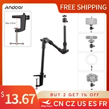 Andoer ST-01 Flexible Foldable Desk Mount Stand Metal Bracket with 1/4" Screw Ballhead Adapter 3kg Load Capacity for Ring Light