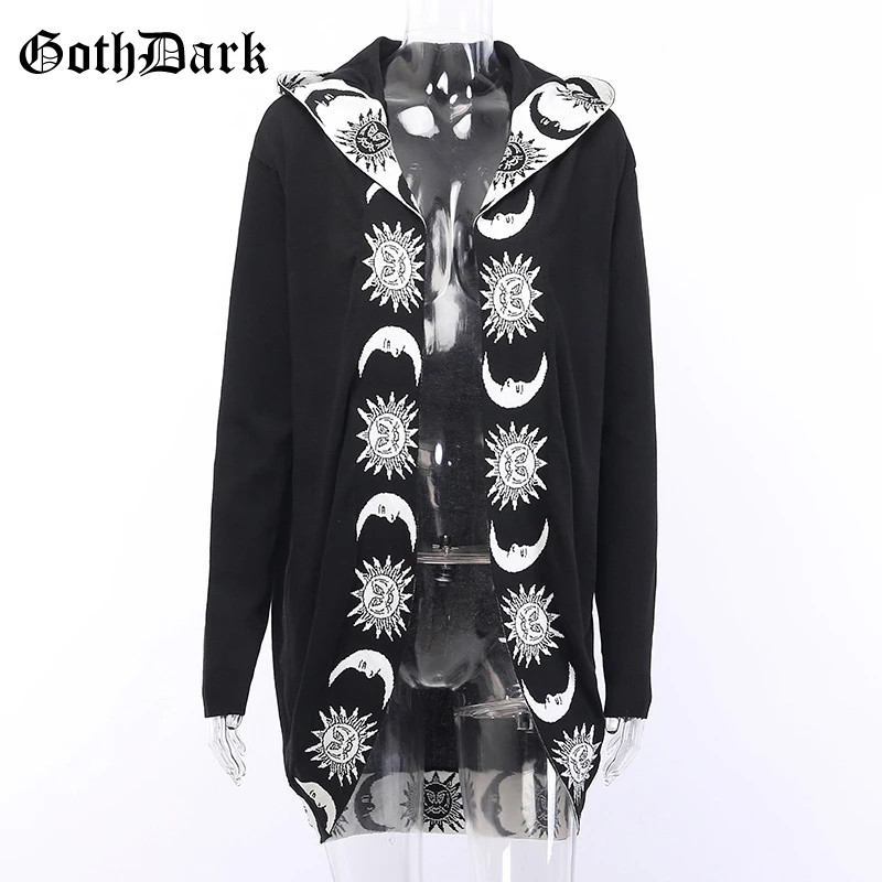 Koop Goth Dark Esthetische Vintage Gothic Geul Vrouwen Harajuku Herfst 2019 Grunge Punk Vrouwelijke Jassen Hooded Print Lange Mouwen Fashion