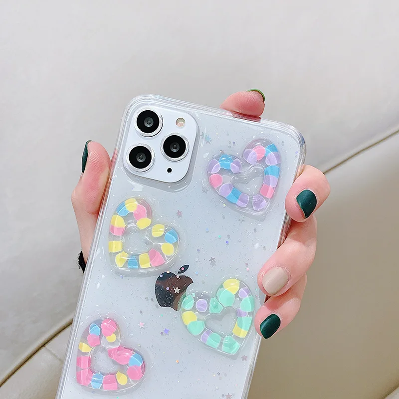 

VZD 3D Candy Colors Hearts Case For iPhone XR XS Max X Case Silicone Transparent Soft Case For iPhone 7 Plus 6 6S 8 Plus