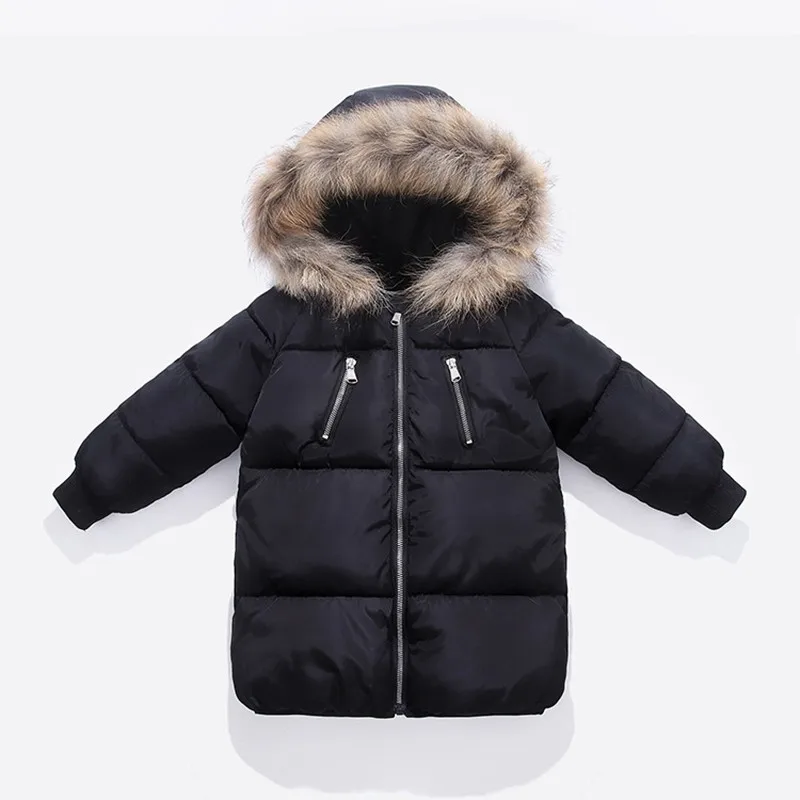 Price COOTELILI Cotton Winter Jacket For Boys Girls Real Raccoon Fur Hat Winter Coat For Boys Long Style Kids Parka Children Clothing
