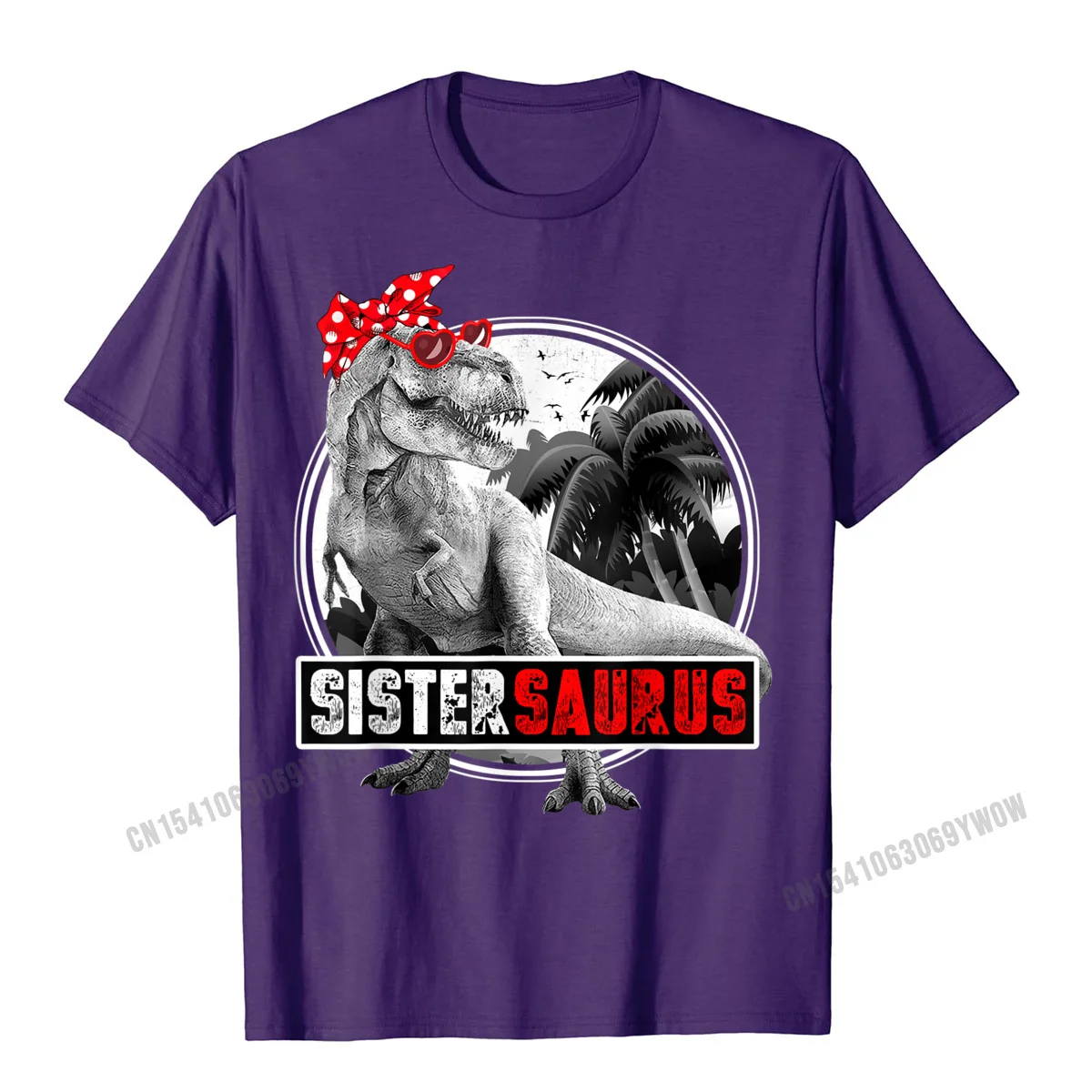 Design 100% Cotton Fabric Tshirts for Men Short Sleeve Cool Tops Shirts Brand New Mother Day Crewneck Tee Shirts Custom Sistersaurus Shirt T-Rex Sister Dinosaur T-Shirt__574 purple
