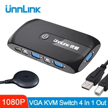 Unnlink 4X1 VGA KVM Switch 4 Ports USB 2.0 Switcher 4 PCs Computer Laptops Sharing monitor mouse keyboard