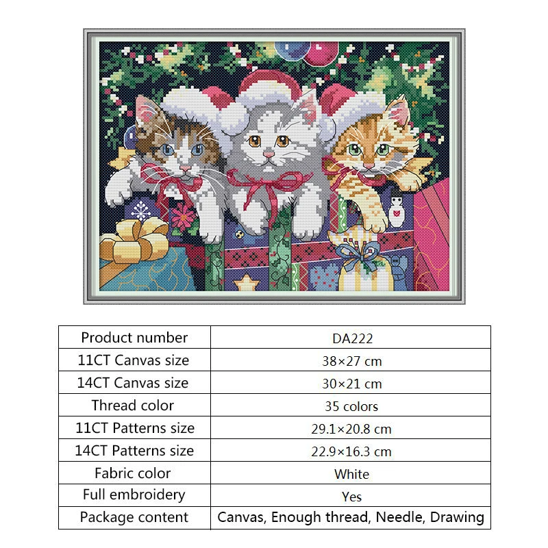 Рождественская Вышивка крестом с изображением кошки, Рождественский Декор, животные, сделай сам, рукоделие, 14ct, 11ct, Печатный холст, DMC, хлопковая нить