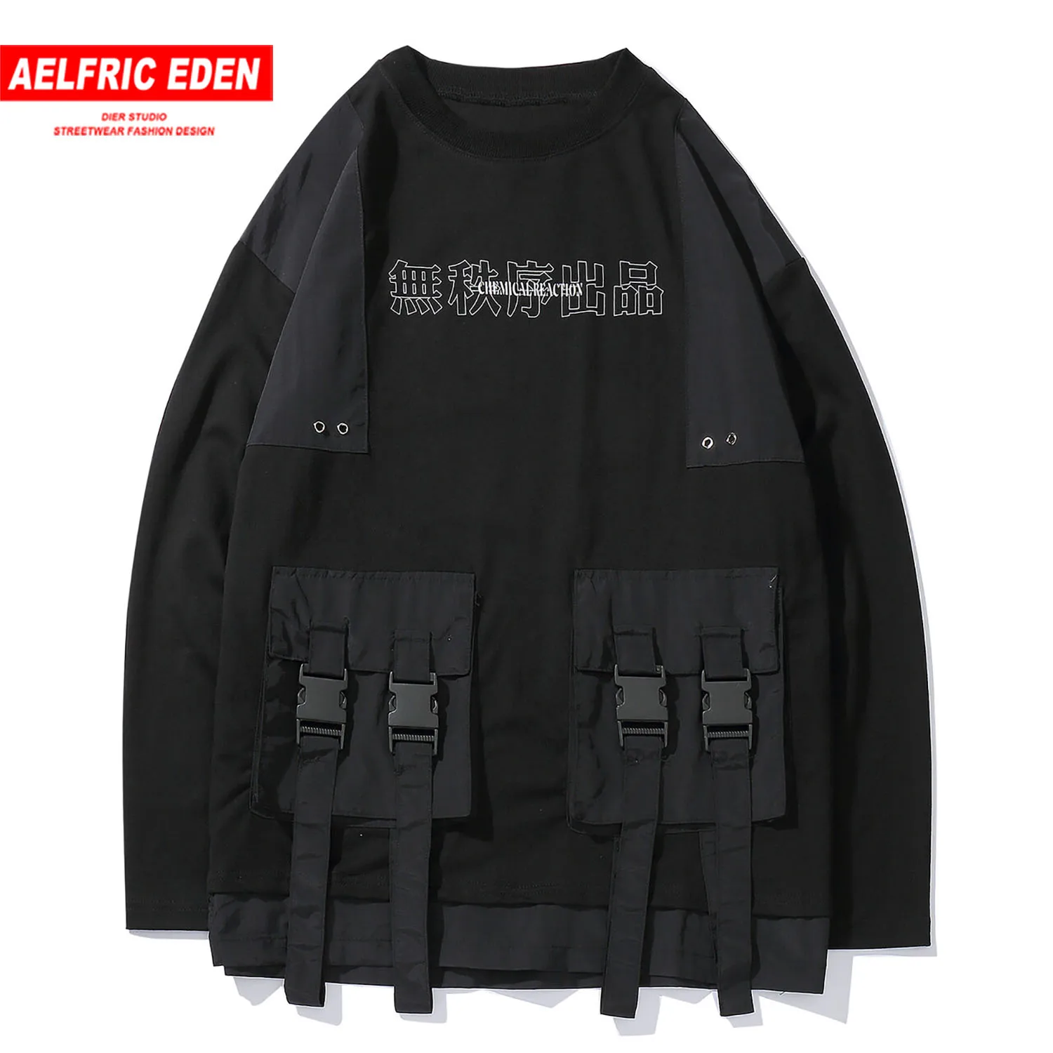 Aelfric Eden Лоскутная карманная футболка для мужчин осень зима Harajuku модные ленты