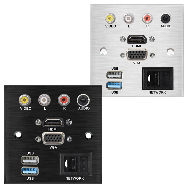

Multi-media Wall Desktop 86*86mm Aluminum Panel Socket with Audio Video HDMI USB VAG Network Connector