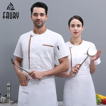 

Professional Chef Jacket Short Sleeve Food Service Restaurant Kitchen Cook Uniforms Shirt Hotel Pastry Baking Work Clothes