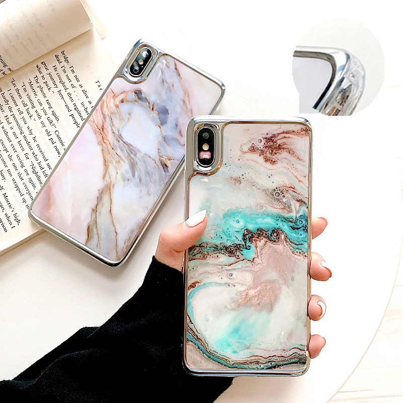 

2019 Hot sale Marble Case For iPhone XR XS Max 6 6S 7 8 Plus X Soft IMD Anti-knock Edge Half-Wrapped Back Cover phone 8 Case