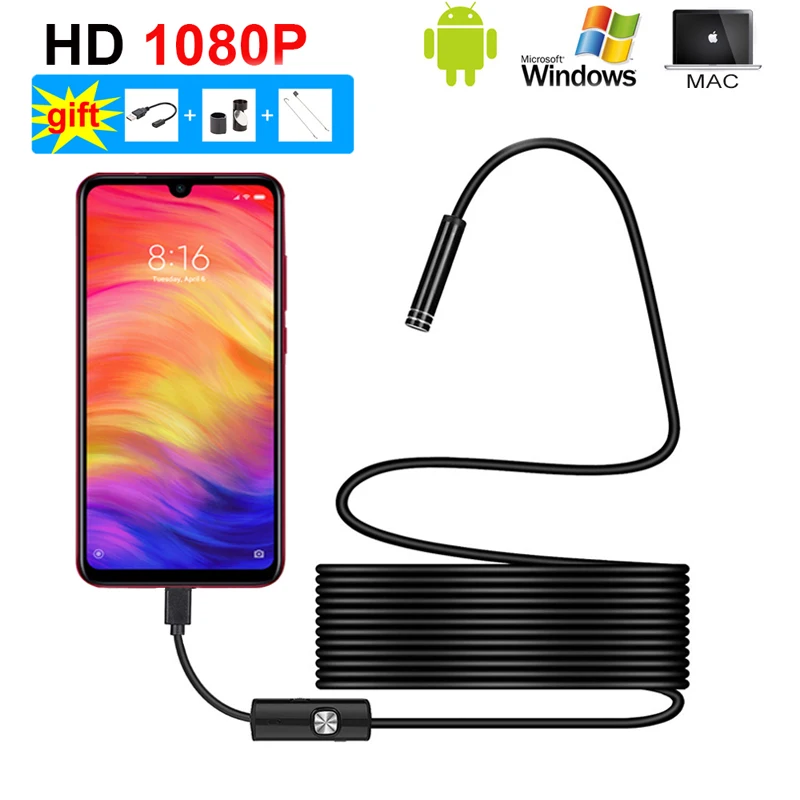 USB detection camera snake tube mirror 1080P full HD Android endoscope IP67 1920 * 1080 5M/10M | Безопасность и защита