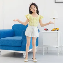 Благоприятный Heng/ новые стильные хлопковые льняные шорты для маленьких девочек, летние шорты, повседневная спортивная верхняя одежда в Корейском стиле, детская пляжная одежда