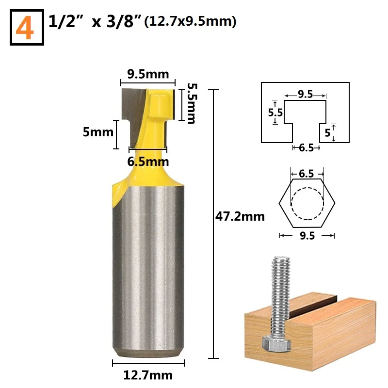 1/4 ''1/2'' 8 мм хвостовик Т-образный Фрезерный резак Замочная скважина винтовой резец с ЧПУ фрезерные инструменты деревообрабатывающие фрезы