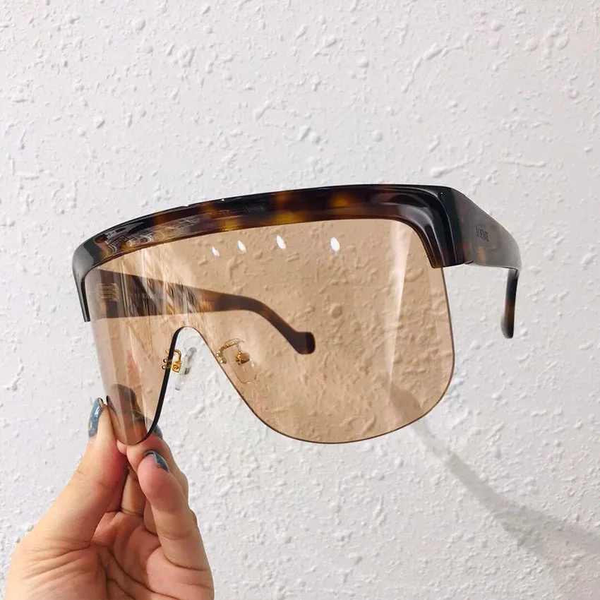 Новые негабаритные солнечные очки для женщин и мужчин, роскошные брендовые модные коричневые синие прозрачные линзы, цельные мужские солнцезащитные очки, UV400