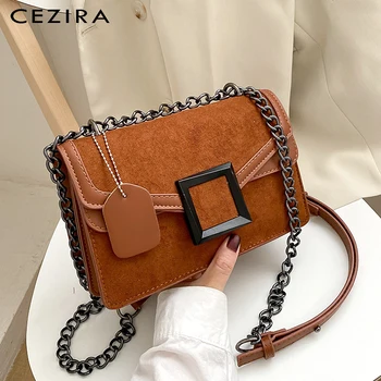 

CEZIRA Winter Suede PU Leather Shoulder Bags For Women Luxury Chain Flap Handbags Ladies Fashion Lock Crossbody Purses Messenger