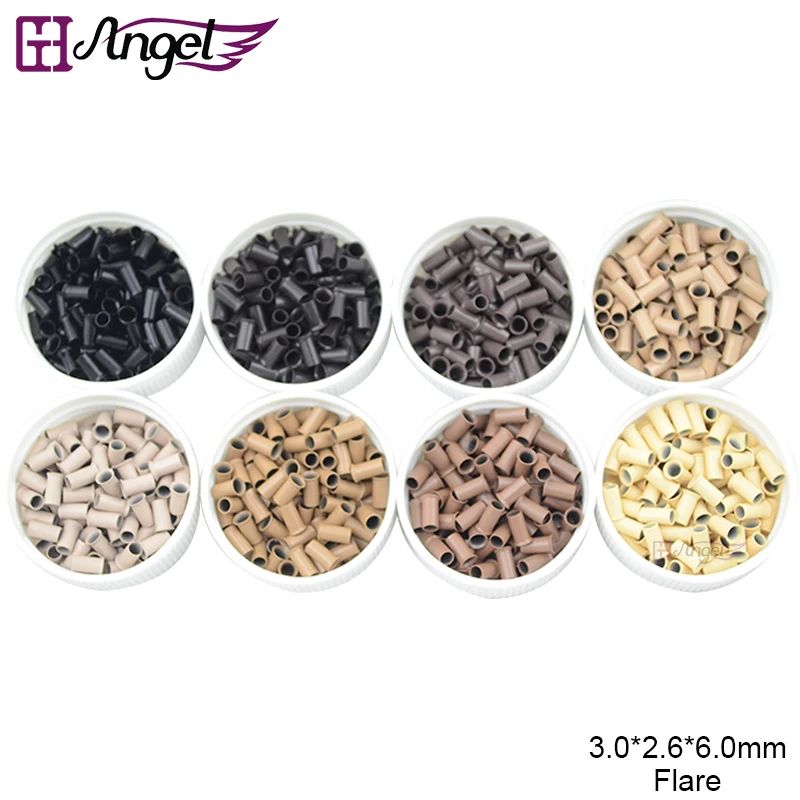 도매 50000pcs 3*2.6*6mm 플레어 팁 구리 헤어 비즈 마이크로 링/링크/튜브 헤어 익스텐션 diy 헤어 첨부 도구