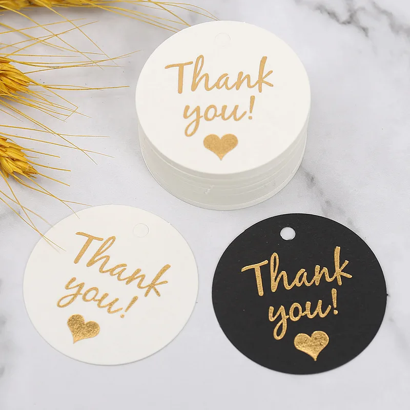 50 Pcs 4.5x4.5cm Bronzing Heart Round Thank You Card Love Tag Gift Hang Lables for Wedding Birthday Party Mothers Day Cake Tag