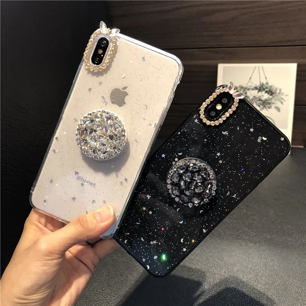 

Bracket transparent water drill decoration all-inclusive soft shell For iPhone 11 Pro Max XR XS Max XS 7 8 plus