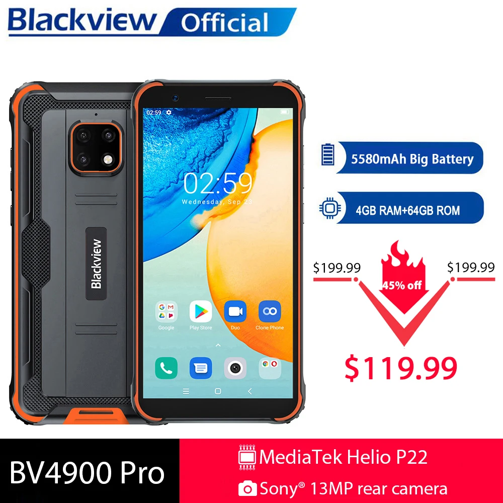 Blackview-teléfono inteligente BV4900 Pro, móvil resistente al agua IP68, 4GB, 64GB, ocho núcleos, Android 10, 5580mAh, NFC, 5,7 pulgadas, 4G